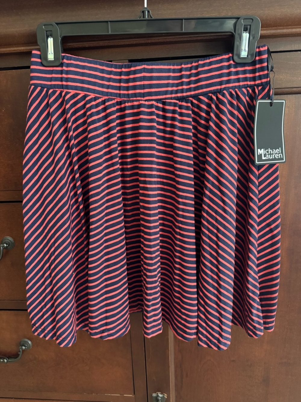 Michael Lauren Striped Knit Skater Skirt Navy/Red NWT